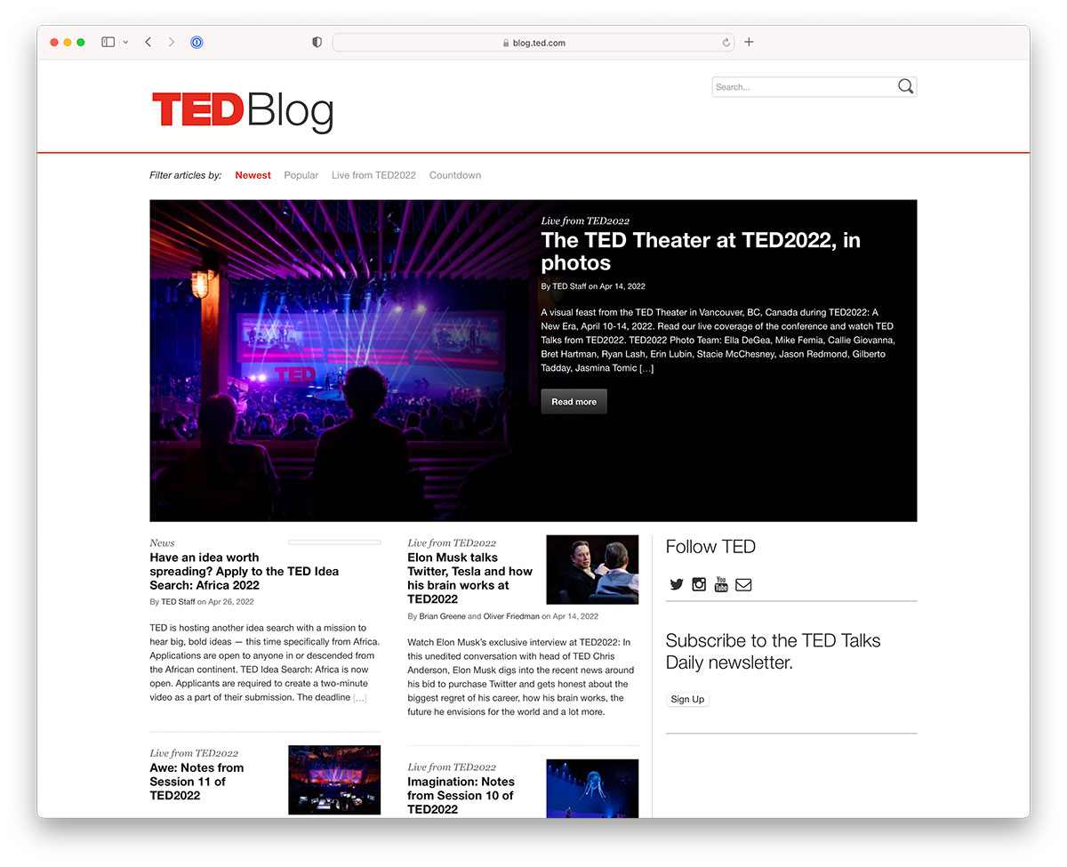 ted blog example by WordPress